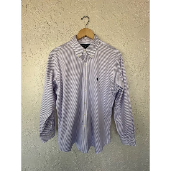 Ralph Lauren Custom Fit White with Purple Stripes Sz 16.5 - 32/33 - 100% Cotton - Picture 1 of 6